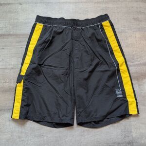 Vintage Nike Shorts Size Medium Black Yellow Stripe Lined Elastic Waist Athletic